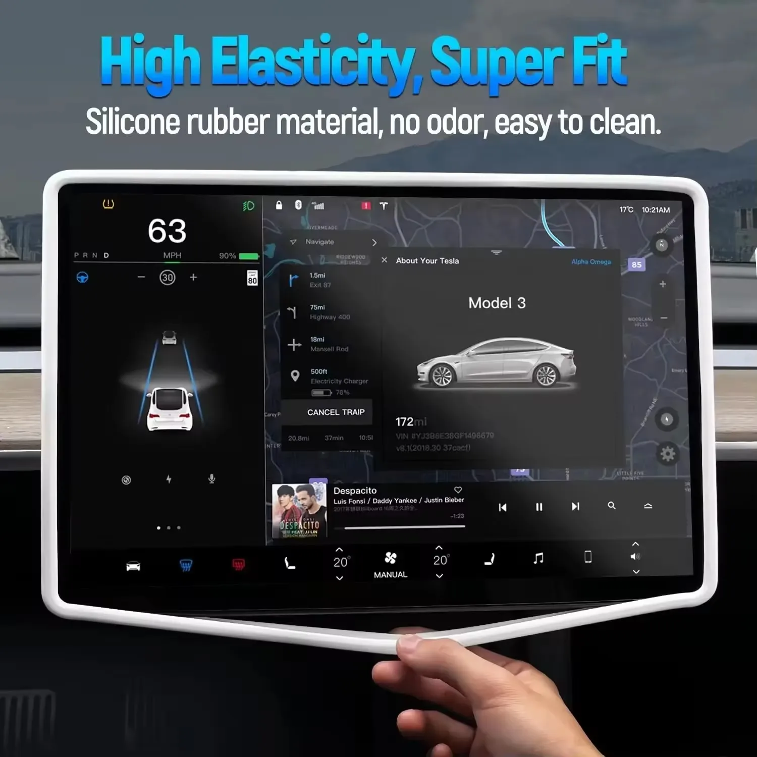 For Tesla Model 3/Y Highland Screen Protector Silicone Frame Display Edge Body Cover Central Control Accessories 2024 2023 2022