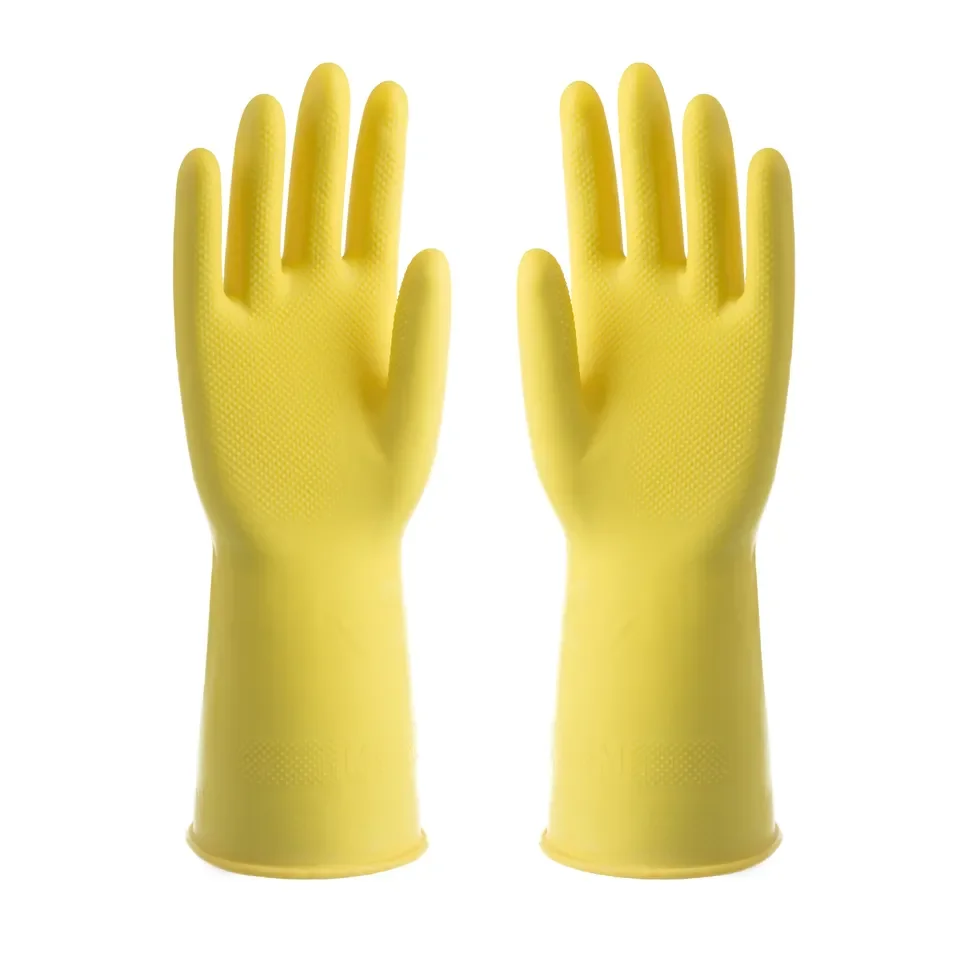 60g Yellow Waterproof Household Cleaning Latex Dish Washing Kitchen Rubber Gloves