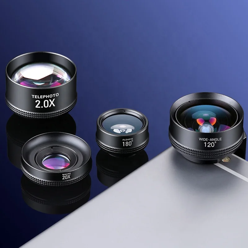 Mobile Phone Wide Angle Telephoto Macro Lens 180 Fisheye Lens 4in1 Cell Phone Camera Lens