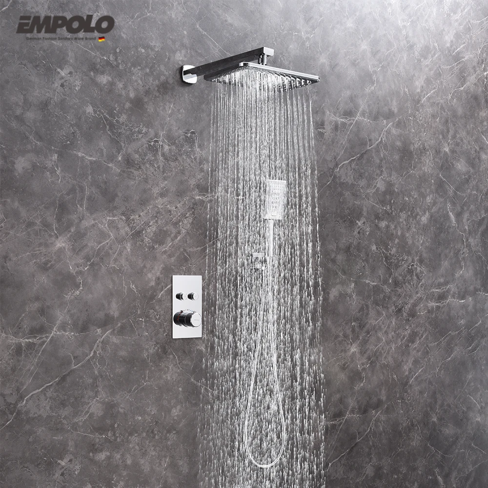 Luxury In-Wall Mounted Bathroom Shower Mixer Concealed Piano Button Thermostatic Bathroom Shower Set