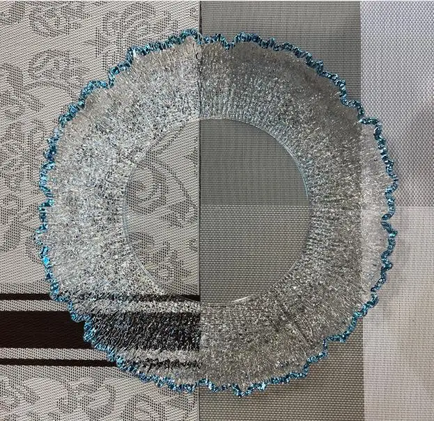 Placas Cargador para Boda Clear Plastic Round Ruffled Gold Rim Dinner Plastic Reef Coral Wedding Charger Plates with Flora Rim