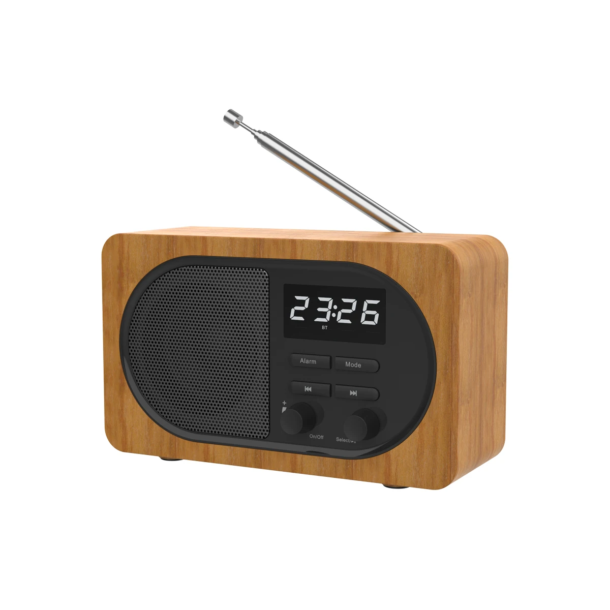 Direct Factory Hot Selling Strong Bass Portable Rechargeable Sound Box TF Card Radio Style FM Alarm Clock Wireless Speaker