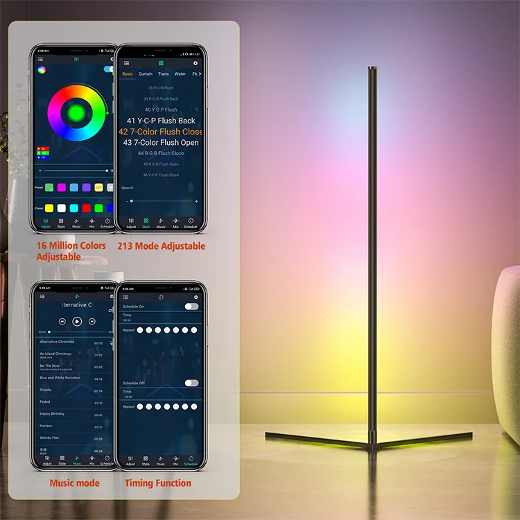 150 cm Indoor Foldable Home Decorative Dimmable Color Changing RGB LED Smart Standing Corner Floor Lamp For Living Room