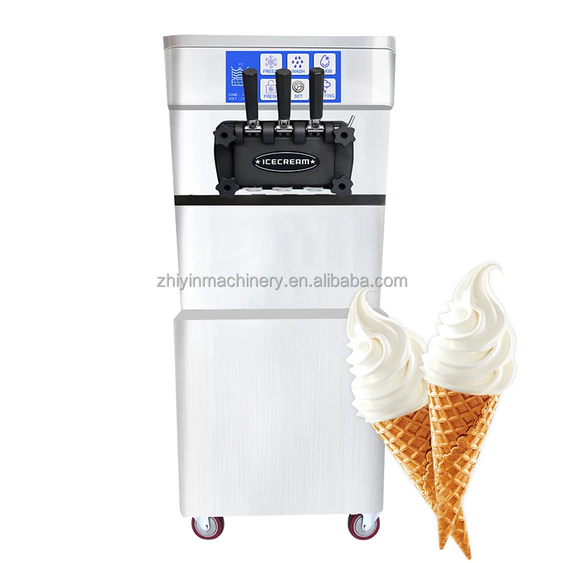 Commercial Ice Cream Maker Sensor Handle Gears Box Compressor Soft Ice Cream Machine 3 Flavor Soft Serve Ice Cream