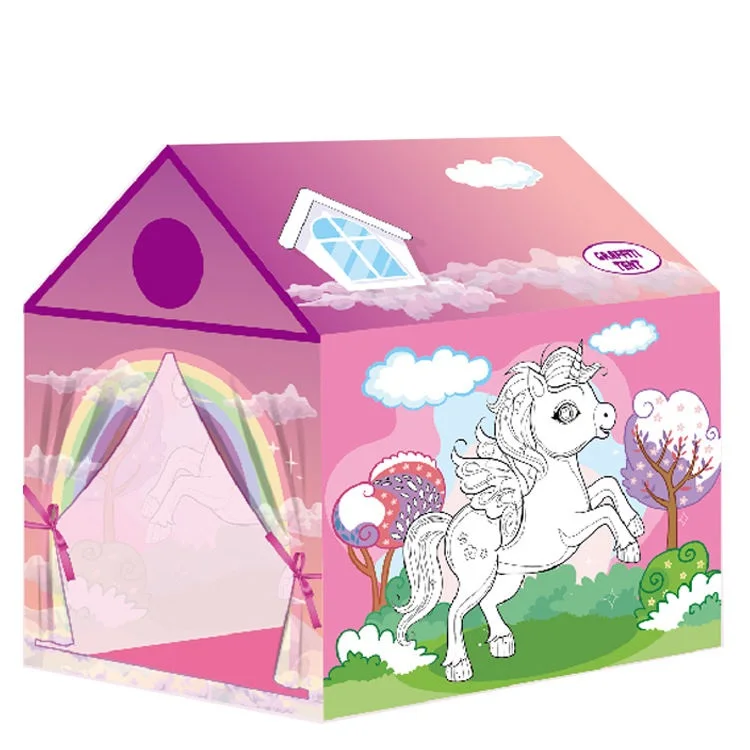 KSF New Creative DIY Drawing Coloring Playhouse Unicorn Doodle Play Tent House For Kids Indoor Play