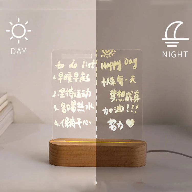 2025 Acrylic Night Light Desk Calendar Creative Wooden Acrylic Desktop Calendar With Erasable Message Board