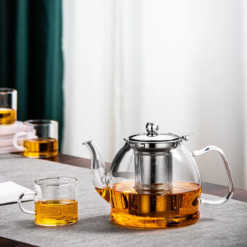 Hot Sales Hand Made Heat Resistant Clear Borosilicate Glass Teapot Glass Tea Set Pot with Stainless Steel Filter