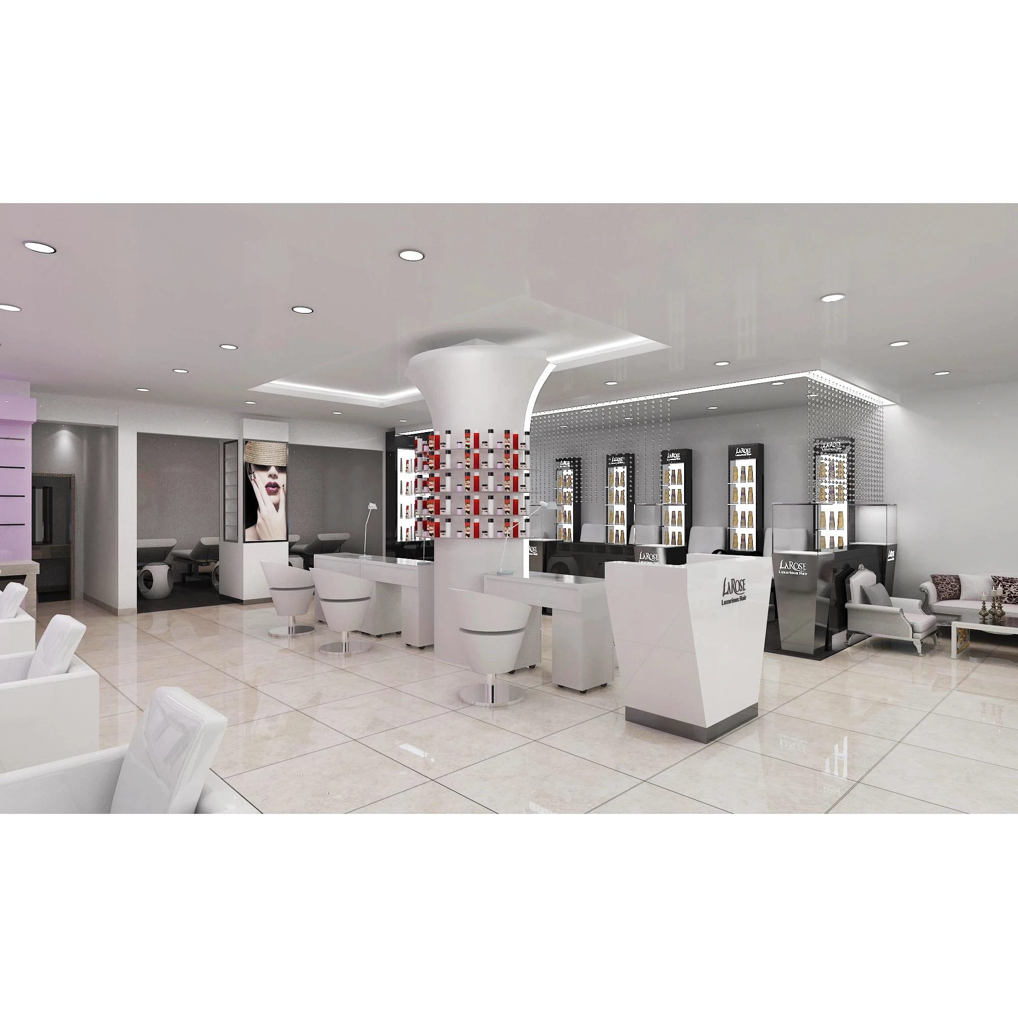 Beauty barber shop furniture hair salon store interior design eyelash extension display stand OEM