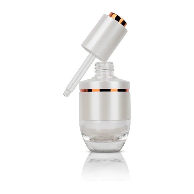 Luxury Skincare Empty Glass 30ml Silver or Gold White Electroplating  With Glass Pipette glass bottle