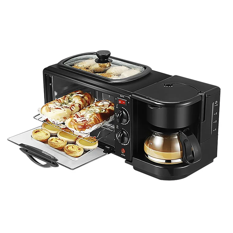 Plastic Material 3 in 1 Multi Function Breakfast Maker Machine with Toast Oven Coffee Pot Frying Pan Cup Power