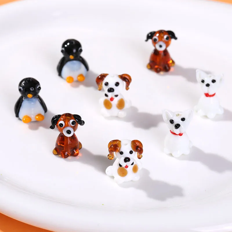 JX Mini Dog Animal Figurine Cartoon Loose Beads in Bulk Handmade Murano Dog Shaped Animal Glass Beads for Jewelry Making
