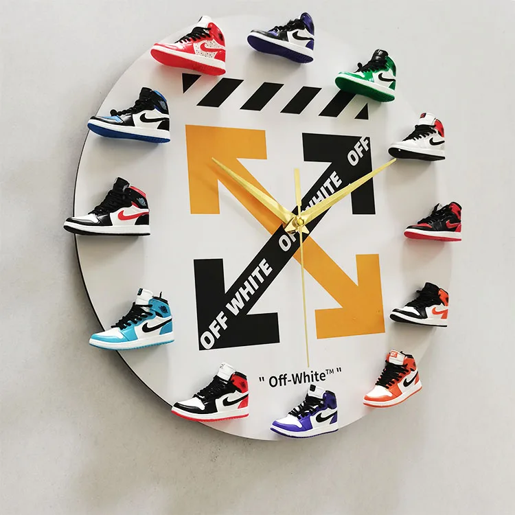 Wholesale custom AJ  wall clock home decor diy sneaker 3d wood  jordan nike shoes clock silent wall clocks