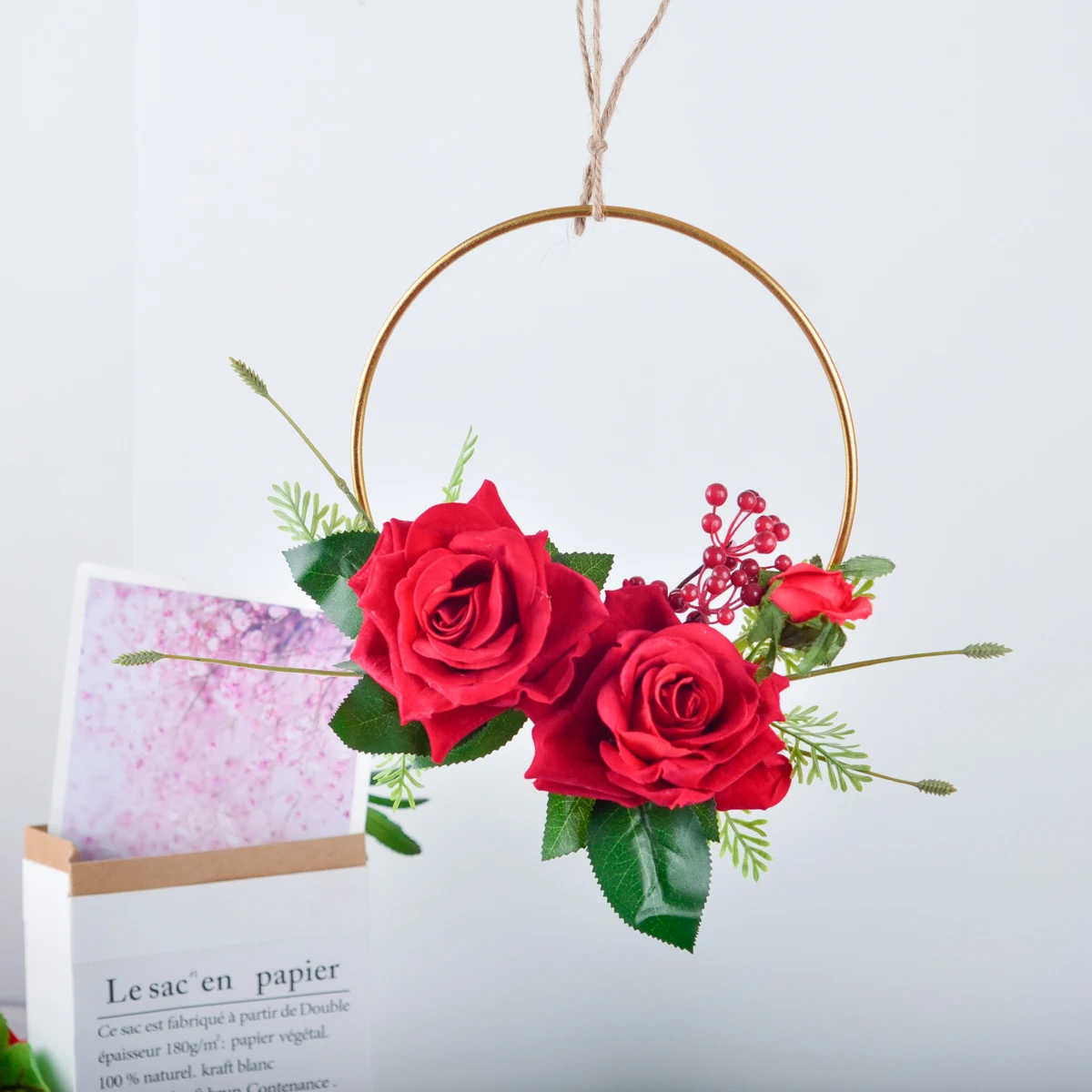 Europe Velveteen Geometry Wall Hanging New Plastic Flower Garlands Metal Wrought Iron Garland Wall Background Decoration