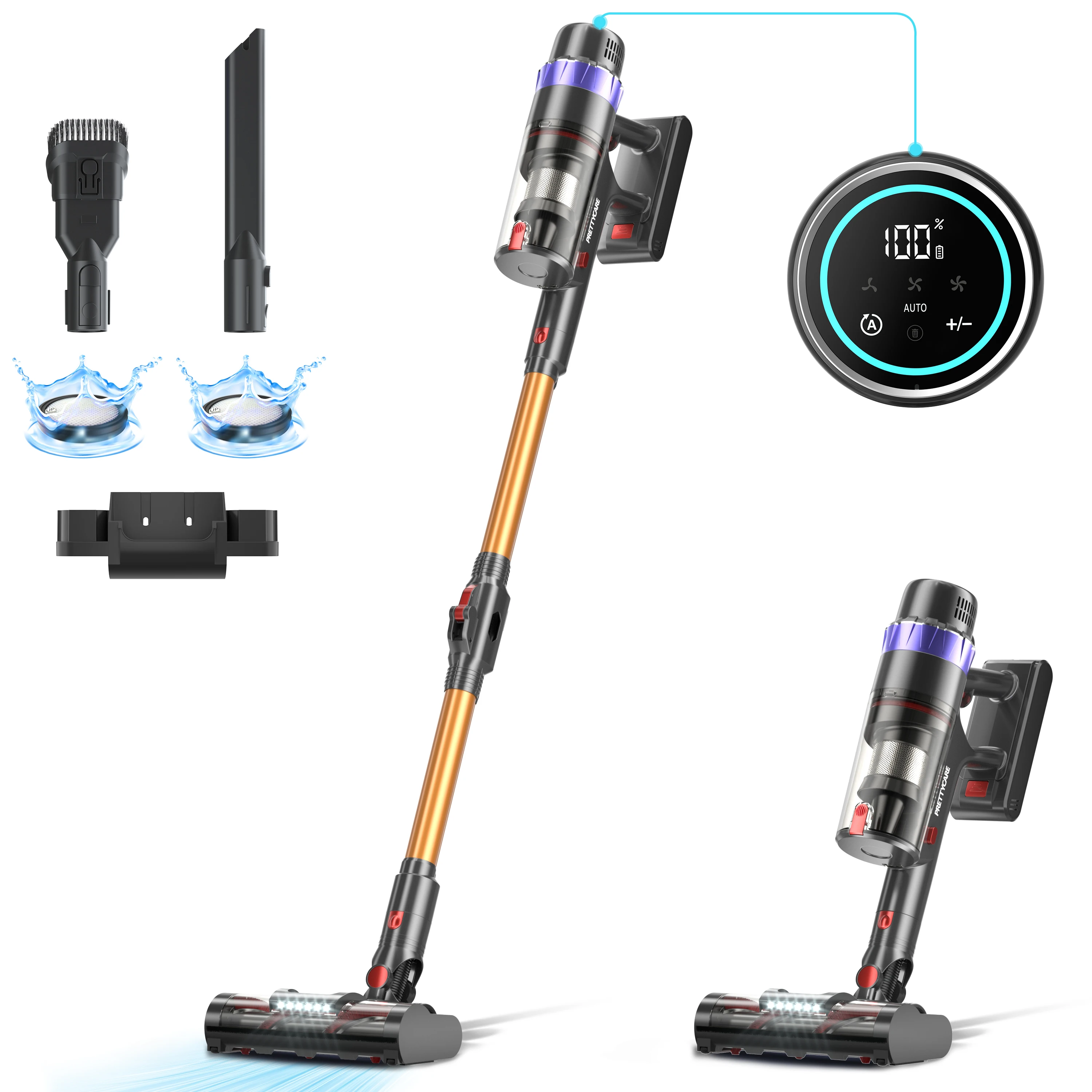 PRETTYCARE V3 35kpa Suction Rechargeable Handheld Vacuum Cleaner Powerful BLDC 530W Vacuums for Home Use LED Screen