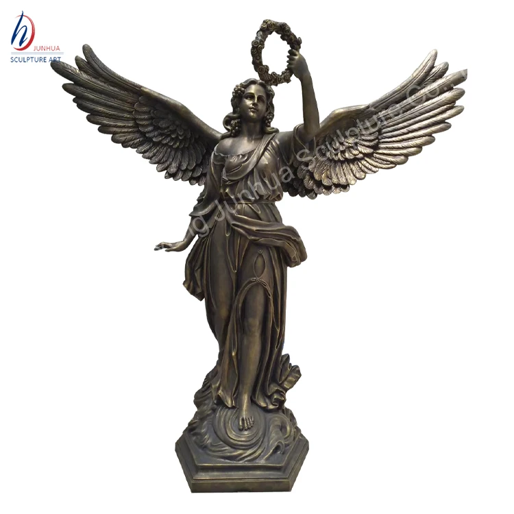 Giant Garden Bronze Angel Statue With Holding Feather