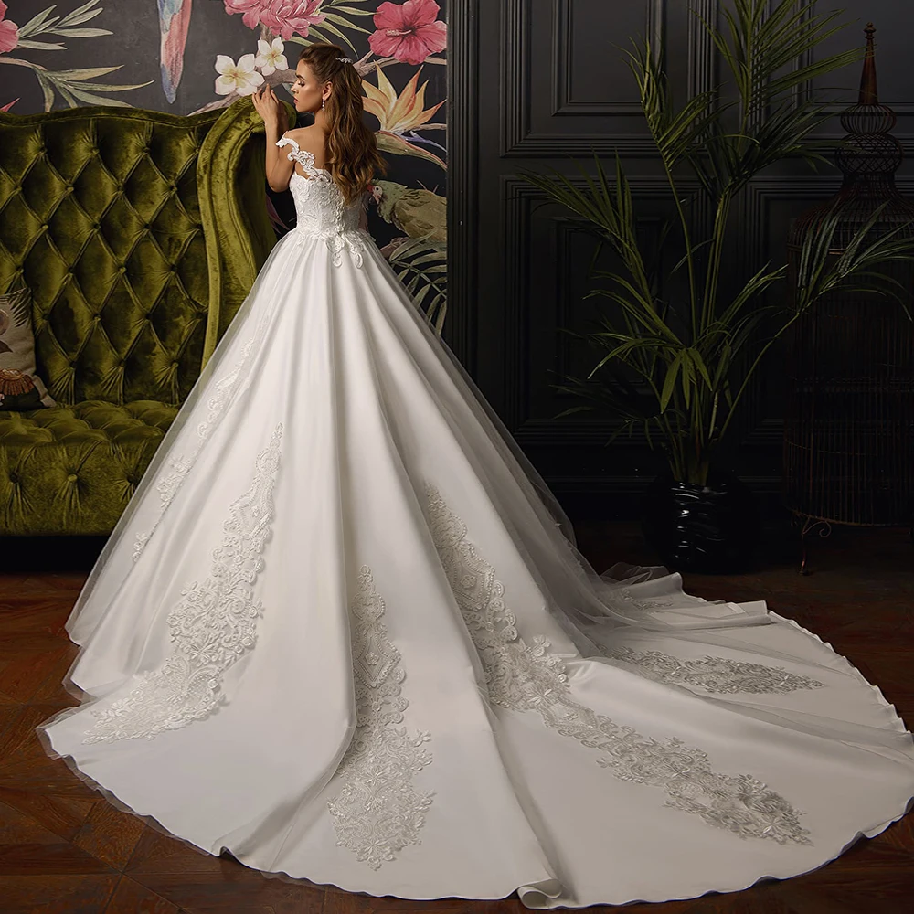 Аппликации ТРАПЕЦИЕВИДНОЕ свадебное платье Vestido Casamento кепки рукавом Кружева Принцесса Свадебные платья De