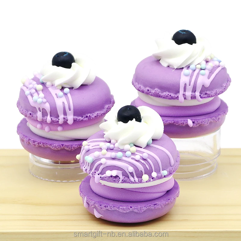 High Imitation Artificial pu soft  Macaroon cake with fruit for shop food display home decoration squishy funny toyos