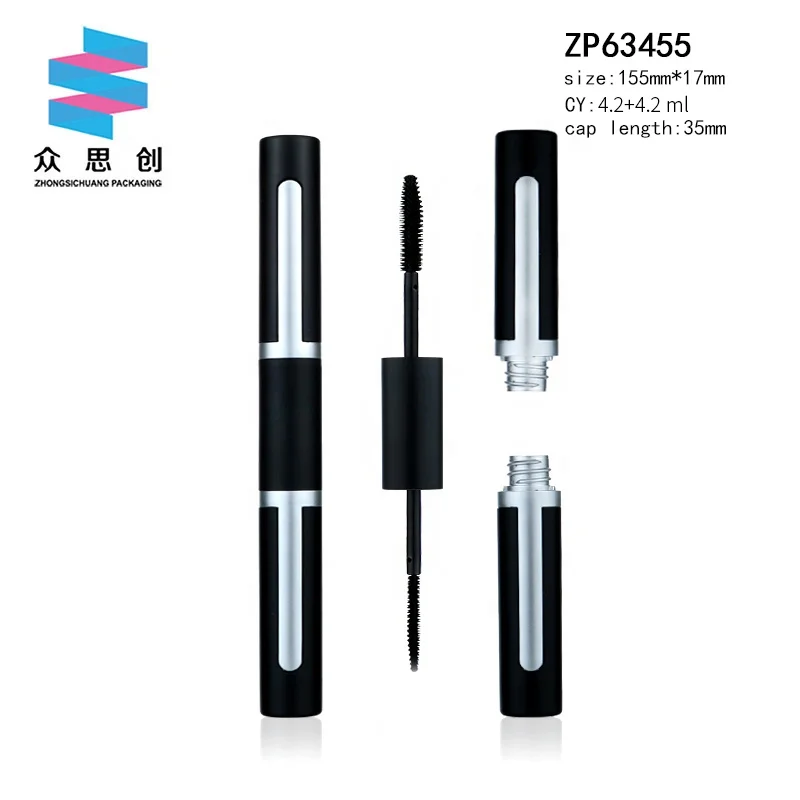 new design plastic round dual use 2 in 1 empty double sided mascara tube lipgloss tubes matte clear lip gloss tube with brush