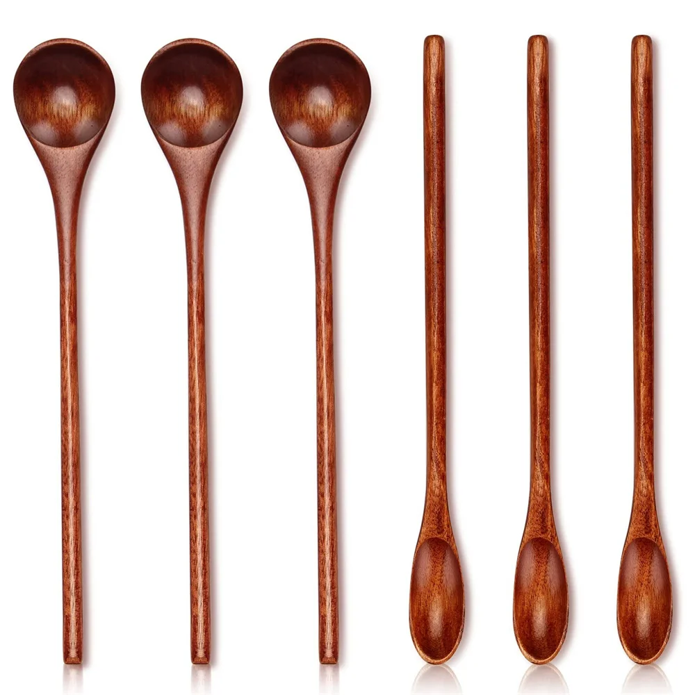 Coffee Spoons Long Handle Wooden Teaspoon Handmade Wood Mixing Spoon for Kitchen Stirring