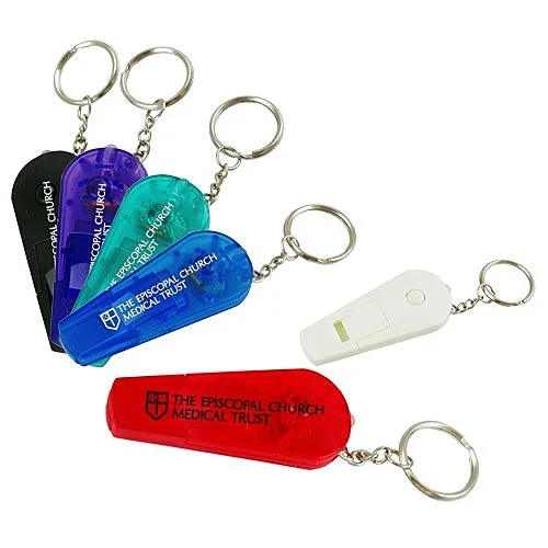 Wholesale Promotion Gift Multifunction Whistle and Light Key Chains With Logo Printed advertising  Whistle Light and Keychains