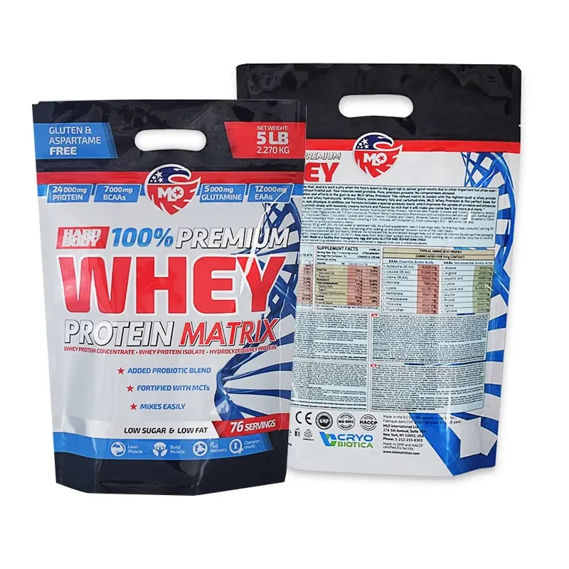 Wholesale Custom Printing Food Grade 3kg 5kg Supplement Whey Protein Powder Packaging Bags Empty Standing Up Pouch With Zipper
