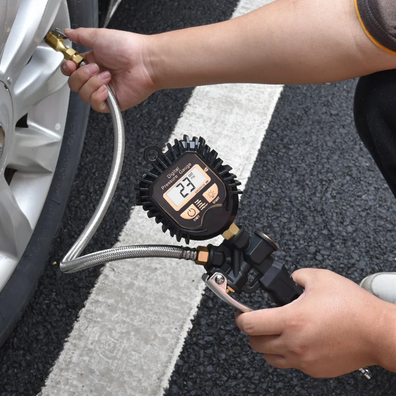 Digital Tire Inflator with Pressure Gauge, 250 PSI Air Chuck and Compressor Accessories Heavy Duty with Rubber Hose