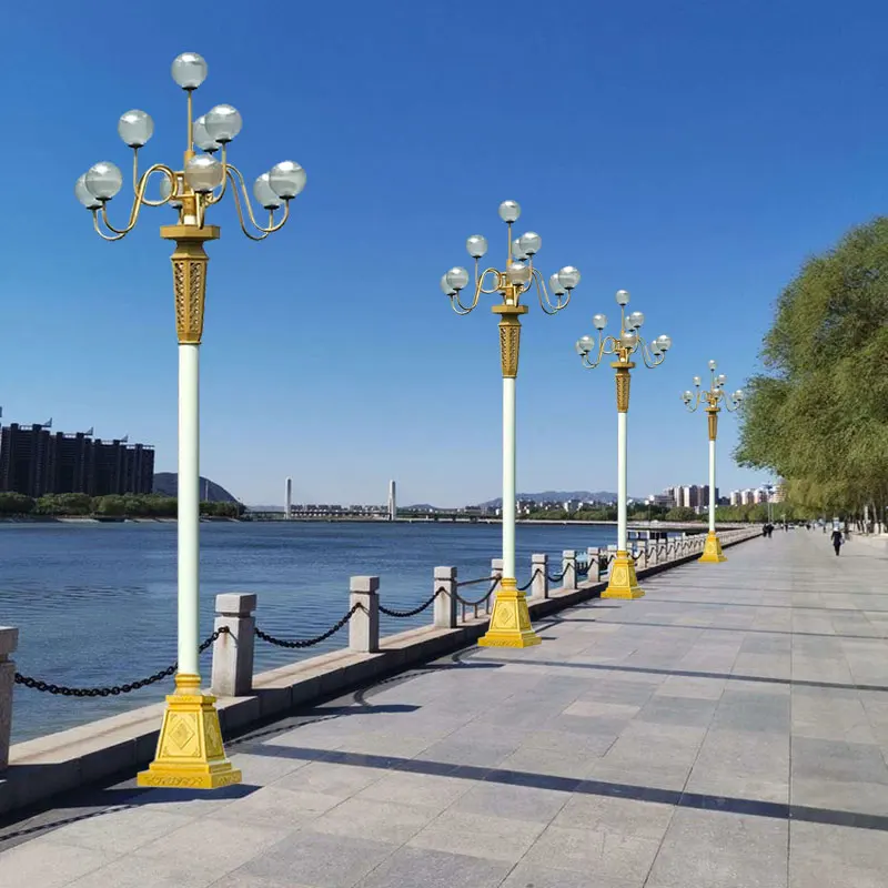 Waterproof IP65 Hot Dip Galvanized Light Pole Outdoor Street Lamp Antique Led Decorative  For Garden Lighting