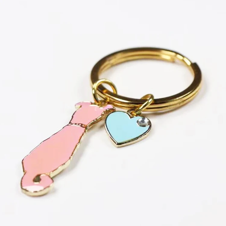 Wholesale Custom Shape Floating Cute Couple Love  Metal Keychain love couple keychain
