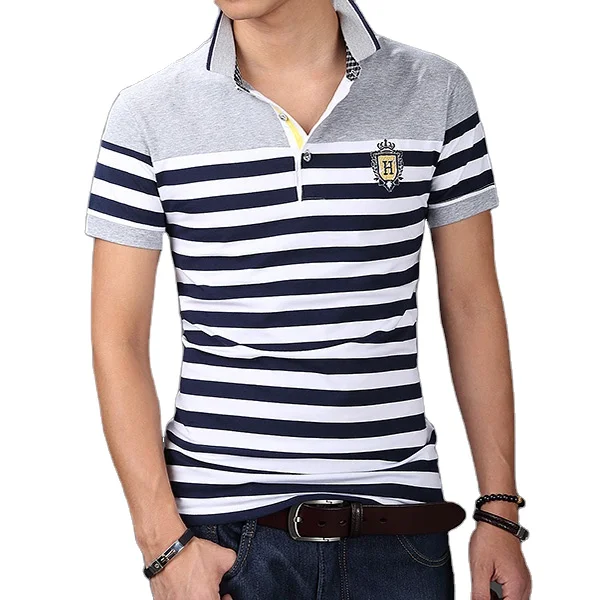 wholesale 100 cotton high quality polo collar custom short sleeves striped t shirt wholesale microfiber polo shirt