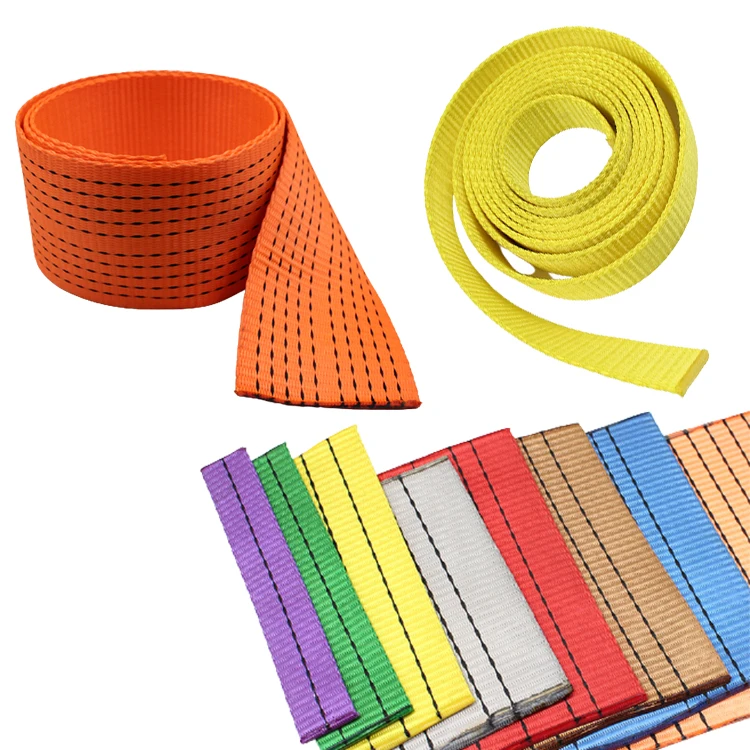 
1m To 20m 100% High Tenacity Polyester Cheap Flat Strap Webbing Tape Fireproof Nylon Webbing With Reinforced Lifting Eyes 