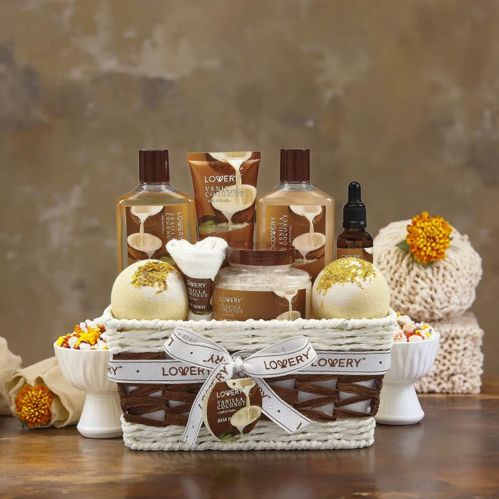 9 Piece Bath Body Gift Set Women Men Vanilla Coconut Home Spa Collection Luxurious Fragrant Lotions Extra Large Bath Bombs
