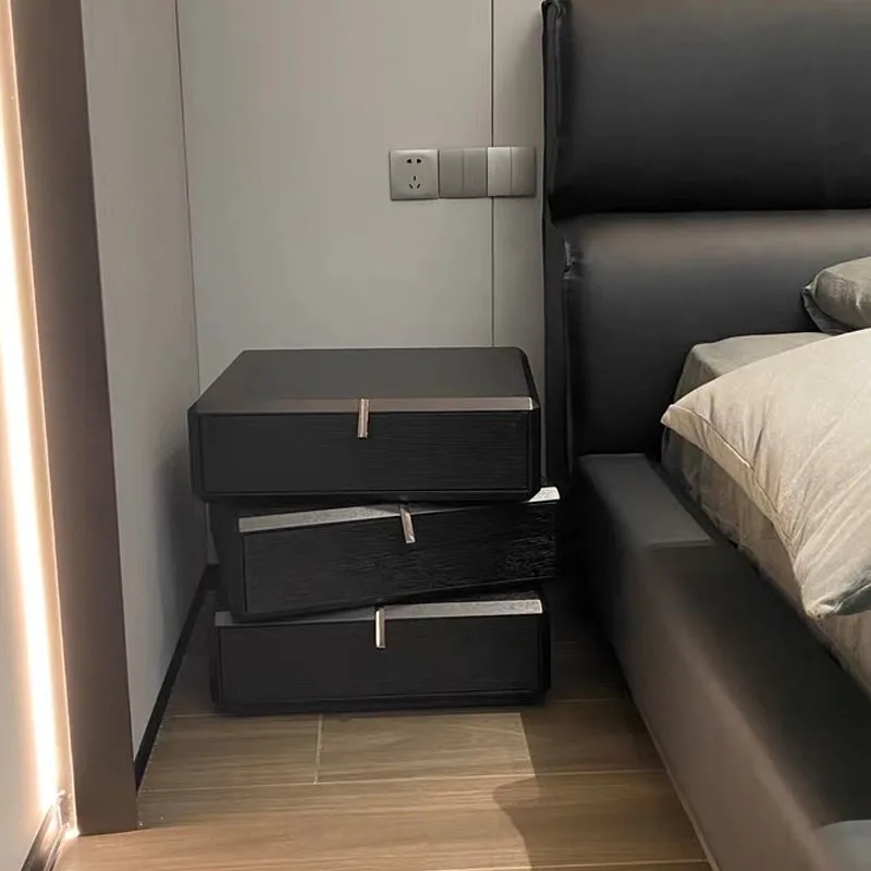 Modern Country Rotating Night Stand with Storage Drawers Wood Veneer Nightstand Swivel Bedside Table