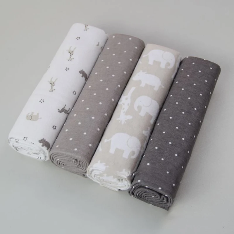 New wholesale Custom Super Soft 100 Sheet Receiving Swaddle 4PCS/PACK Cotton Flannel Baby Blanket Printed Bedding