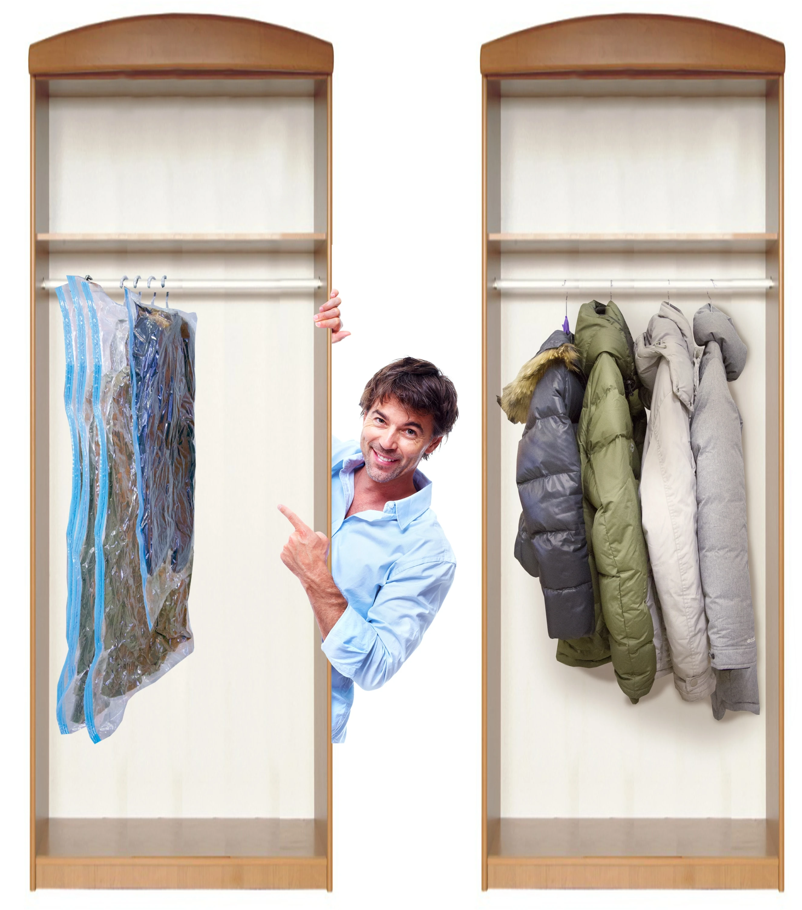 Airtight Plastic Space Saver Jacket Vacuum Storage Bag Dress Storing Garment Clothes Organizer Travel with Pump