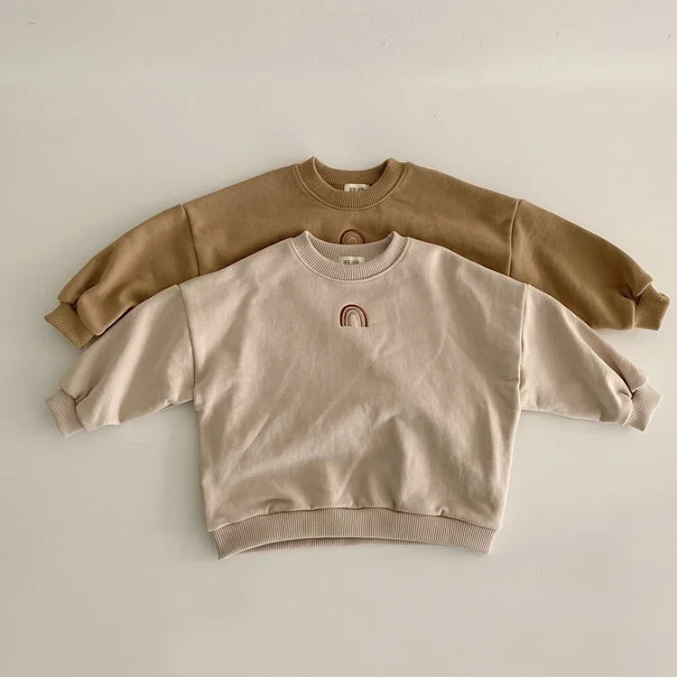 
Rainbow embroidered designs loose fleece sweaters for boys and girls 
