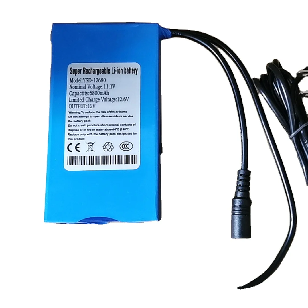 Super DC 12V lithium battery pack 6800mah with CE ROHS approved 12.6V 1A charger for CCTV camera led strips