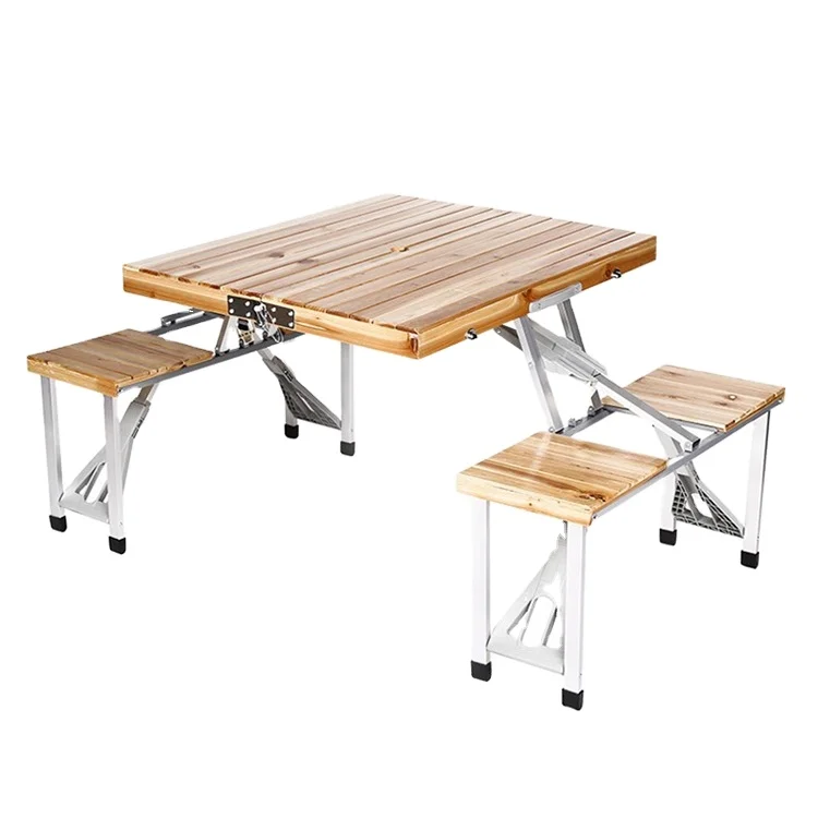 Wholesale Manufacturer Easy Carry Modern Style Suitcase Square Attached Wooden Folding Table and Chair