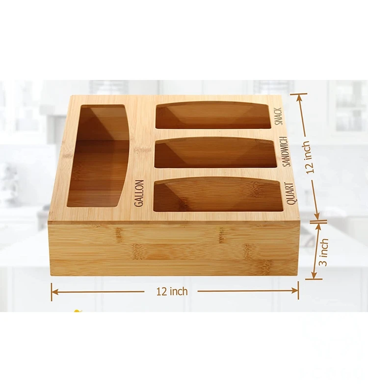 Bamboo Ziplock Bag Storage Organizer for Drawer, Laser Printing Ziploc Food Storage Bag Organizer