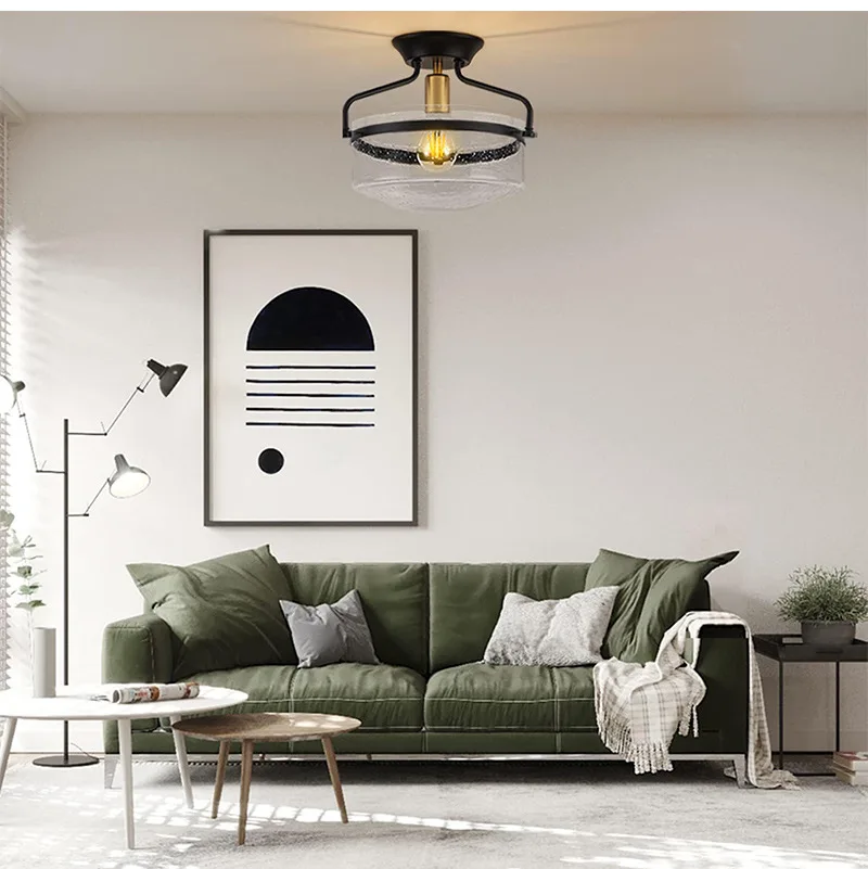 Simple Classic Room Aisle Glass Speckled Decorative Lampshade Led Ceiling Lamp