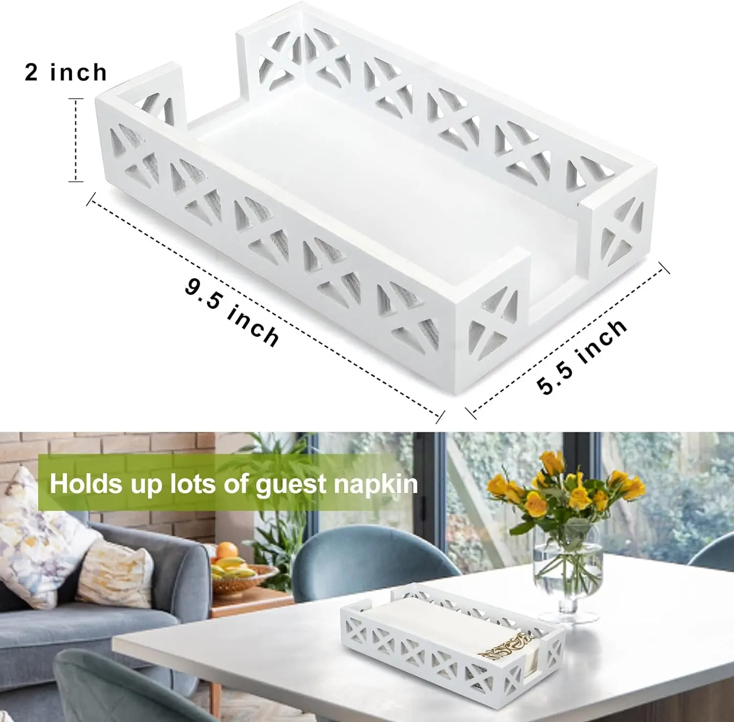Wooden Napkin Holder for Table Paper Bathroom Towel Tray Flat Wooden Napkin Holder