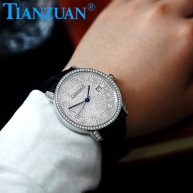 Full Moissanite Wrist Watch for Men Luxury Watch For Men mechanical Wristwatch Hip Hop Iced Out Moissanite Men Jewelry Watch