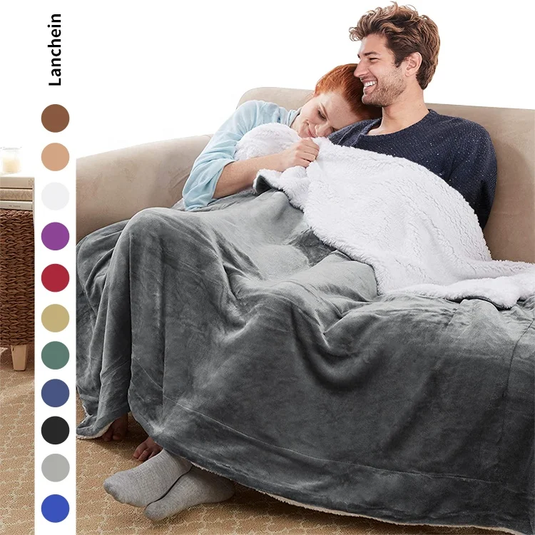  Ready to ship double layer super soft luxurious custom gray plush blanket sherpa throw