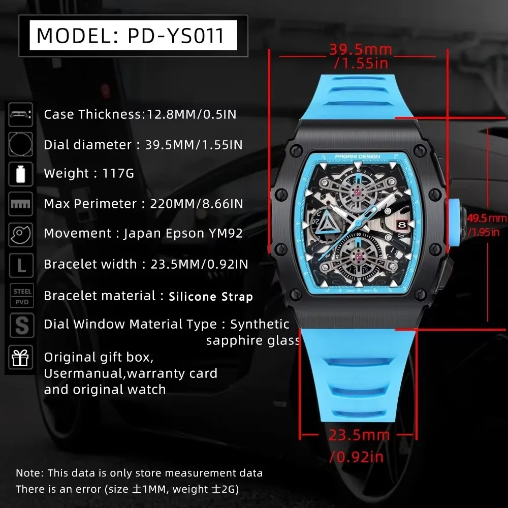 PAGANI DESIGN PD-YS011 New Brand Luxury Quartz watch Japan Epson YM92 Sapphire Glass 5ATM Waterproof Wristwatch Watches for Men