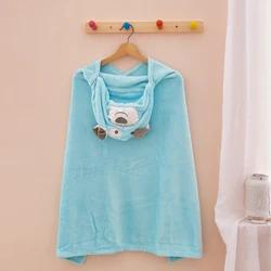 Bear design baby poncho hooded blanket coral fleece blanket kids polyester pillow wholesale animal design blanket