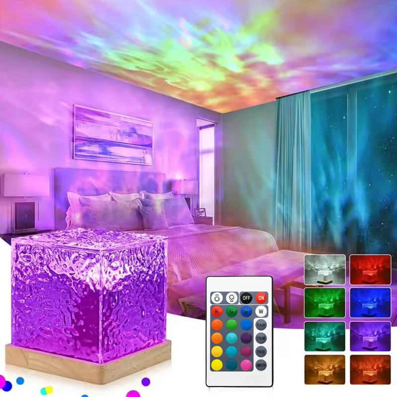 USB 16 Colors LED Cube Night Light Party Home Bedroom Decor Dynamic Lighting LED Crystal Water Cube Lamp