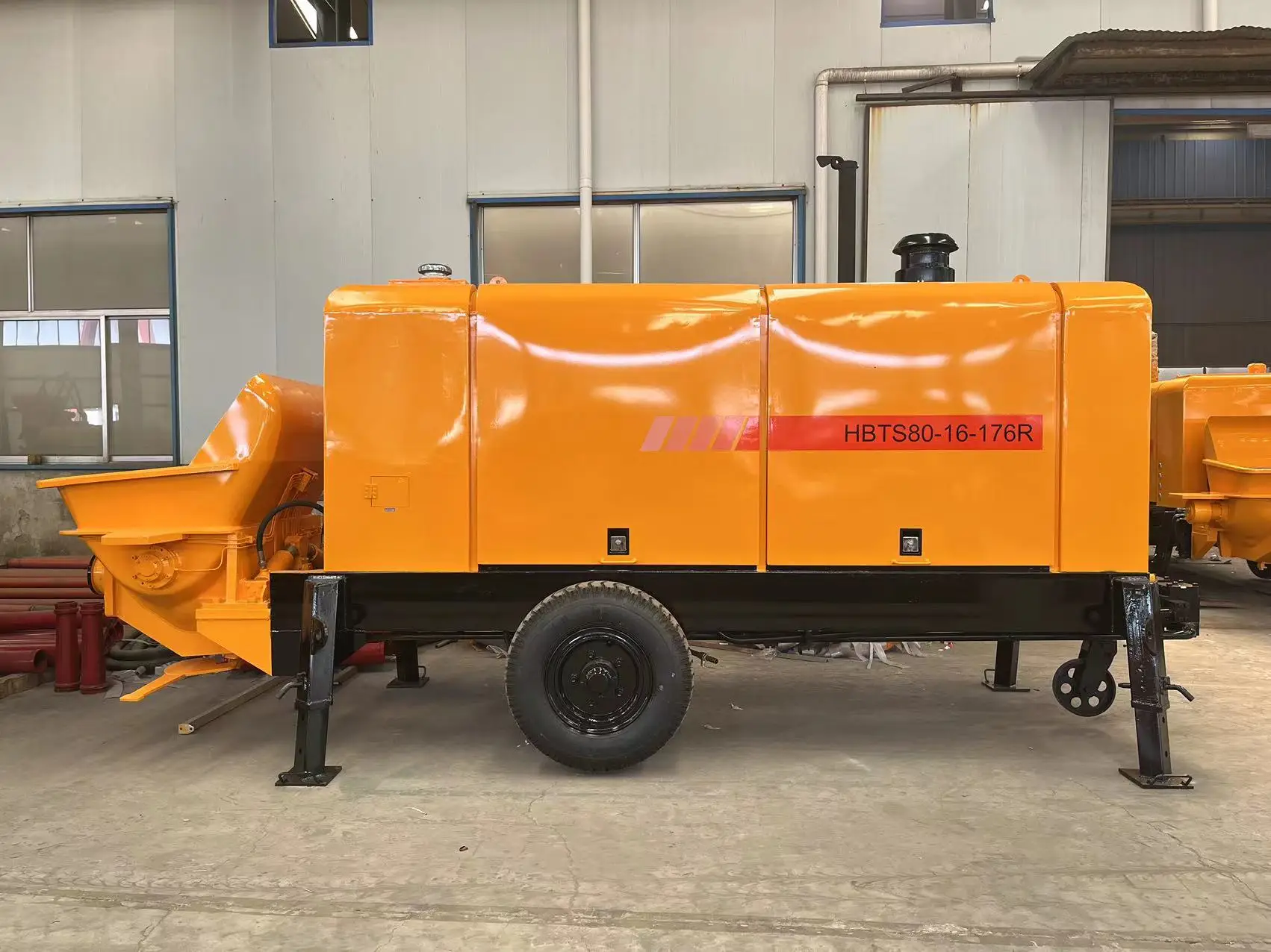 Concrete Machine MINLE Brand Cement Pump Trailer Mounted Diesel Concrete Pump Car HBTS80-16-176R exported to Indonesia