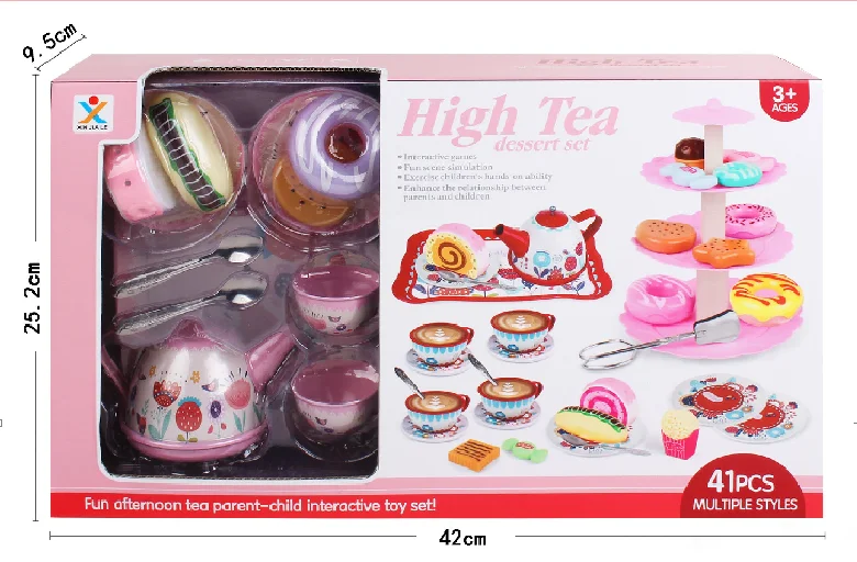 Tea Party Set for Little Girls Princess Tea Time Toy Including Dessert,Cookies,Doughnut Teapot Tray Cake Kids Kitchen Pretend