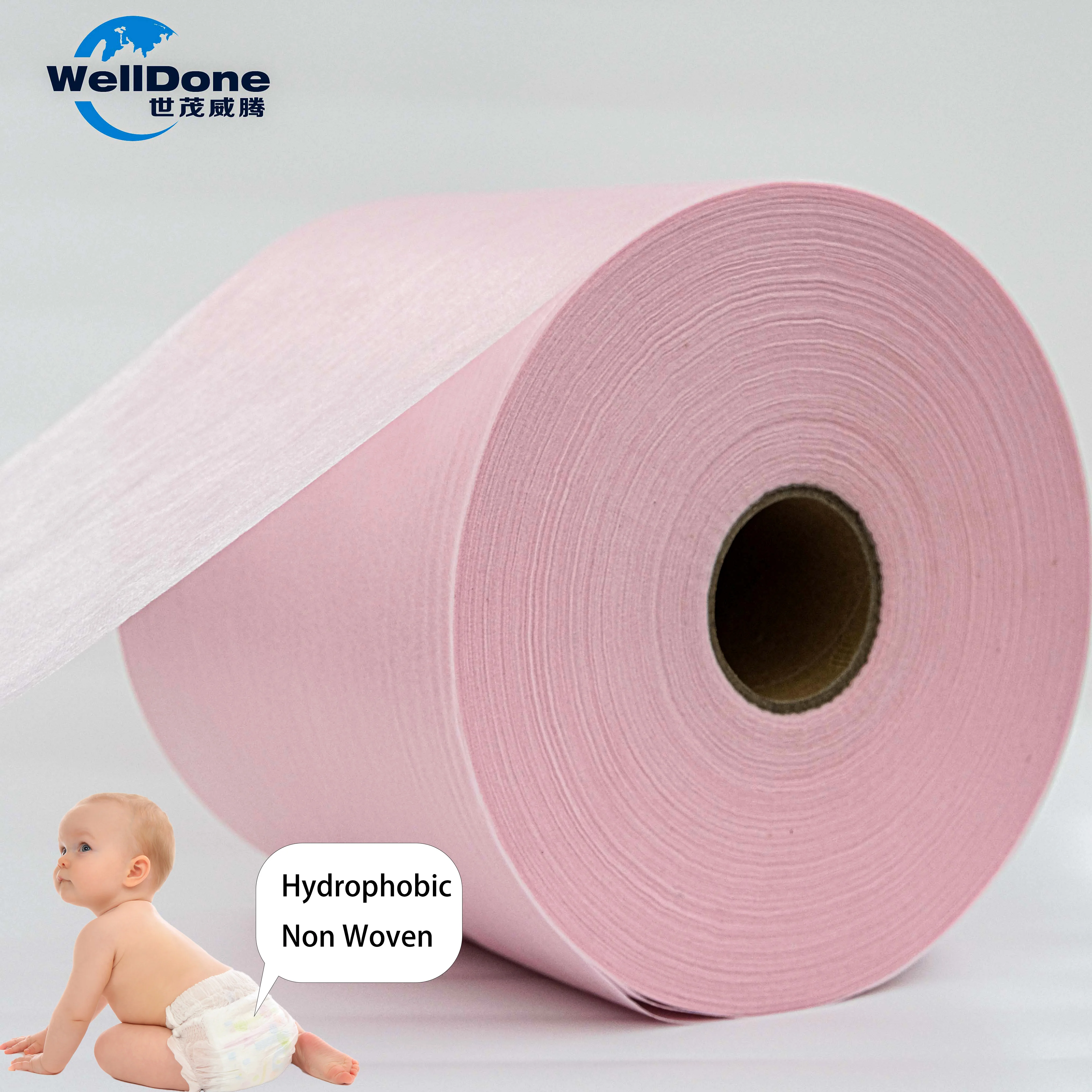 WELLDONE Hot seller Fabric hydrophobic non woven fabric Materials  Non-woven Spunbond  PP nonwoven for diapers baby diapers