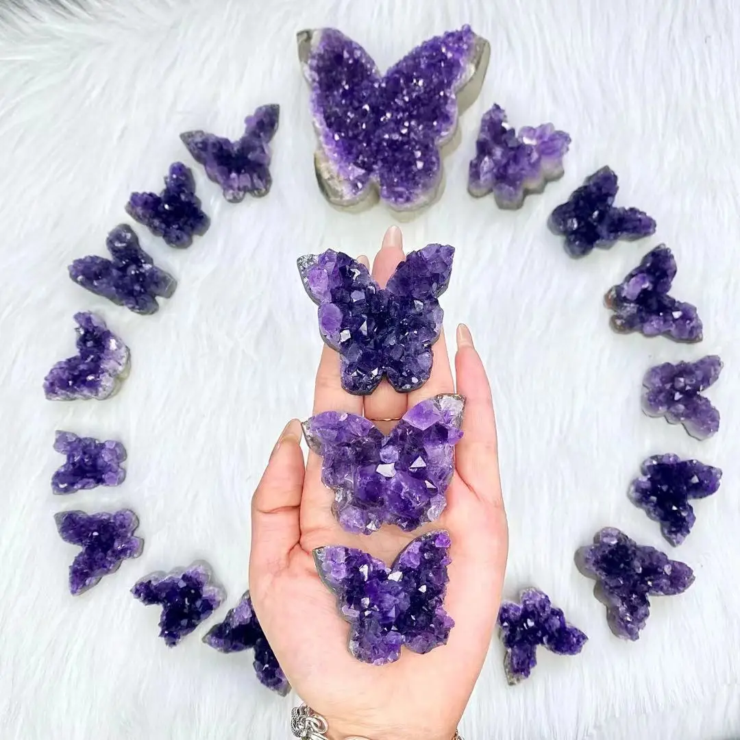Wholesale High Quality Reiki Gemstone Folk Crafts Crystals Healing Stones Amethyst Geode Cluster Butterfly