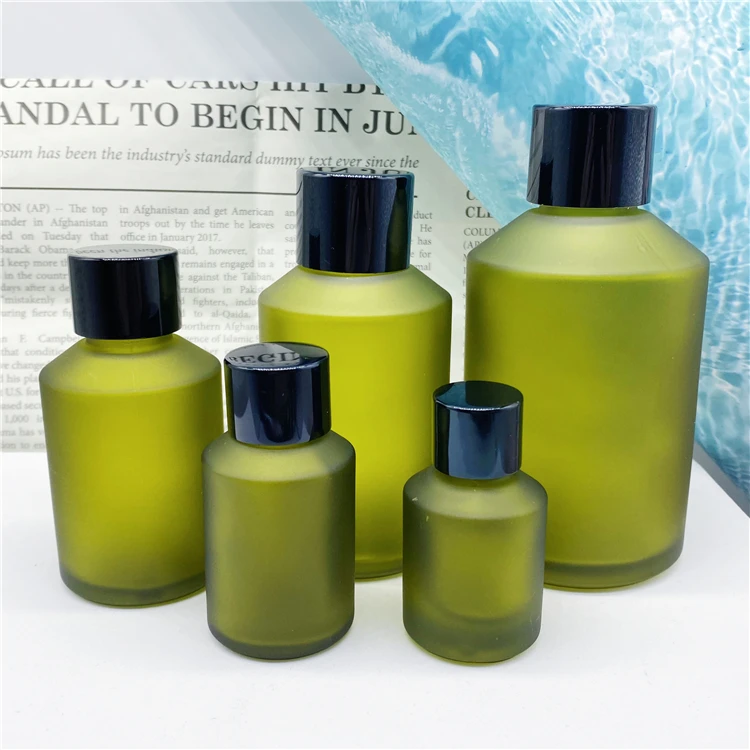 Матовая зеленая косметика для ухода за кожей с закручивающейся крышкой стеклянная бутылка лосьона основы макияжа 15 мл 30 60 125 200